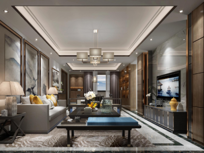 万科城市之光-122㎡-新中式风效果图