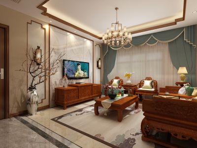 蓝光香江国际-126㎡-中式风效果图