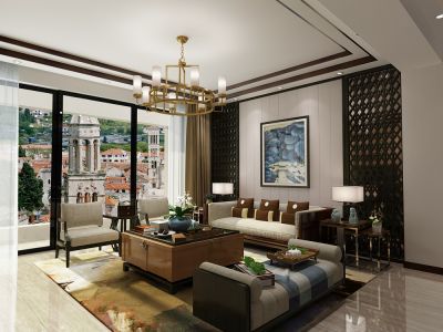 依云首府164平新中式风格四居室装修效果图案例