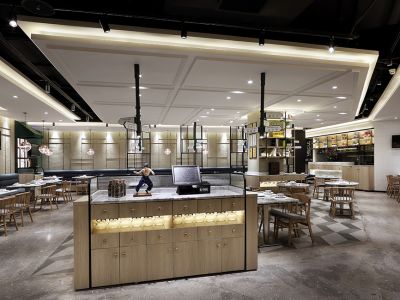 港式休闲茶餐厅-235㎡-港式风效果图