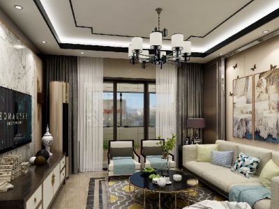 恒大城-126㎡-新中式风效果图