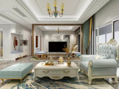 蓝海花园美式风格110平米三居室装修效果图案例