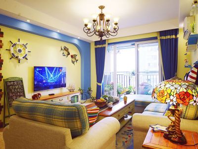 蓝山公馆地中海风格105平米三室两厅装修案例