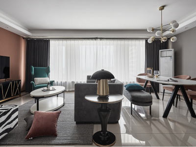 中昌大厦轻奢风格108平米三居室装修效果图案例