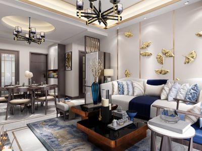 雕塑家园-103㎡-新中式风效果图