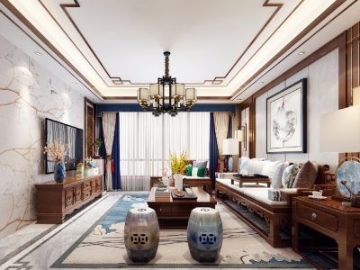 九方城-180㎡-新中式风效果图