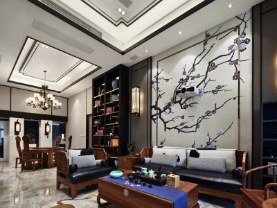 汇龙湾小区-150㎡-中式风效果图