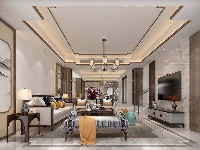 银湖山庄-413㎡-中式风效果图