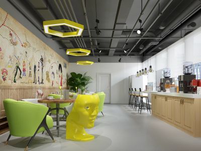 壹号云丁科技公司-1200㎡-现代风效果图