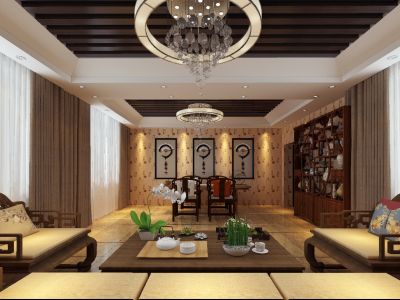 私人会所-45㎡-中式风效果图