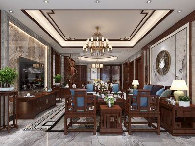 翡翠海岸花园-180㎡-中式风效果图