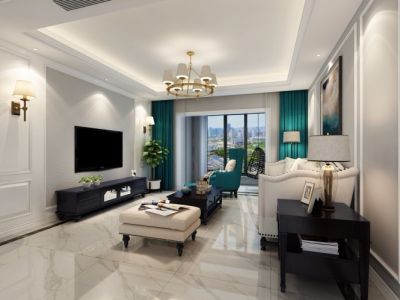 天朗御湖-118㎡-美式风效果图