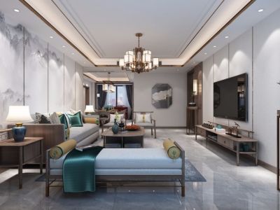 金地湖城大境-133㎡-新中式风效果图