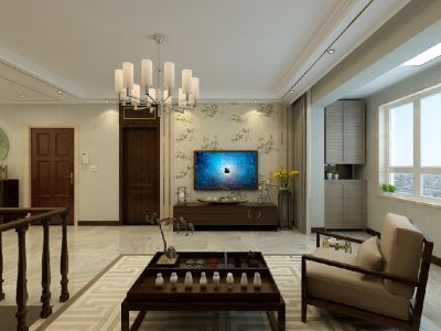 赛纳阳光-240㎡-新中式风效果图