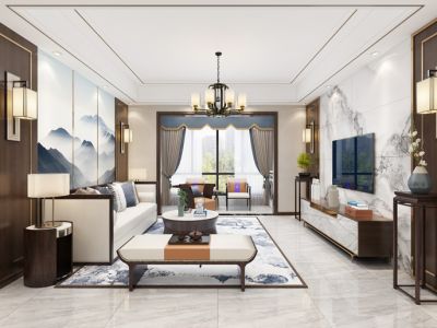 香山丽景新中式风格137平米三居室装修案例