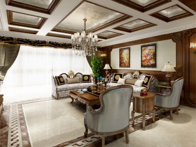 卓越前海壹号-122㎡-美式风效果图