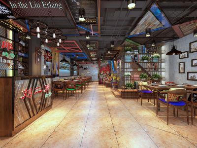 烧烤店-200㎡-工业风效果图