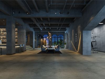 咖啡馆-320㎡-工业风效果图