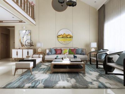 中铁春风十里-198㎡-新中式风效果图