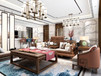 昊龙华庭-112㎡-新中式风效果图