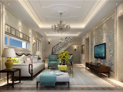 绿地锦天府-290㎡-美式风效果图