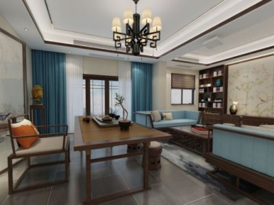 麓湖生态城蓝花屿-340㎡-中式风效果图