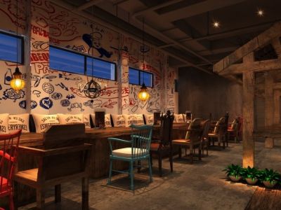 烧烤店-200㎡-混搭风效果图