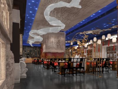餐厅-1800㎡-新中式风效果图