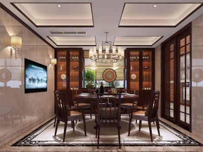 中丝园南汇华都-360㎡-中式风效果图