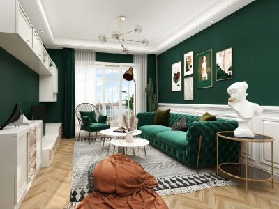 中南菩悦东望府-96㎡-复古风效果图