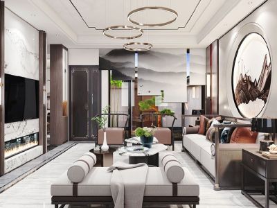 玲珑花园-500㎡-新中式风效果图