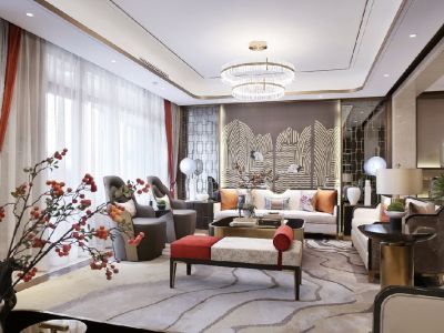 融鑫园小区-119㎡-新中式风效果图