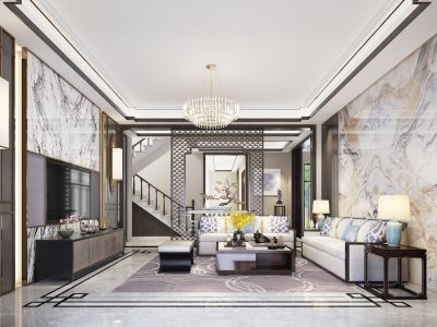 棠颂别墅-270㎡-新中式风效果图