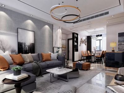 鑫江玫瑰园126平米三居室现代极简风装修案例