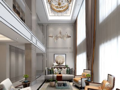 美林别墅-400㎡-中式风效果图