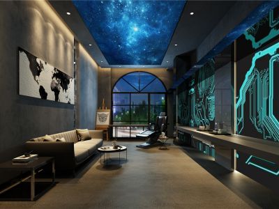 咖啡厅-370㎡-工业风效果图