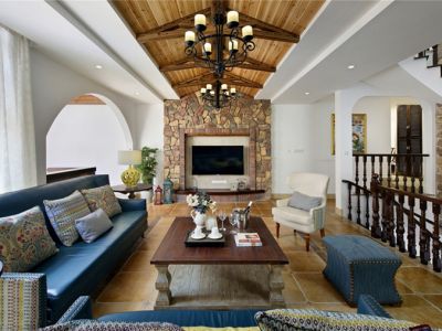 悦水蓝山-300㎡-美式风效果图