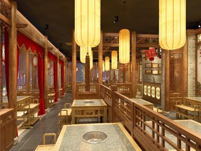 小龙坎老火锅店-220㎡-中式风效果图