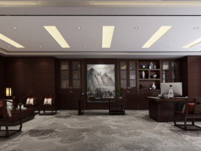 办公室-505㎡-新中式风效果图