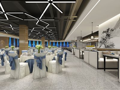 餐厅-1200㎡-新中式风效果图