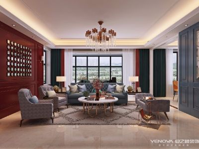 时代豪庭-200㎡-新中式风效果图
