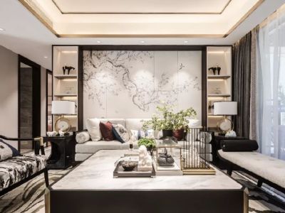 保利凤凰湾-123㎡-新中式风效果图