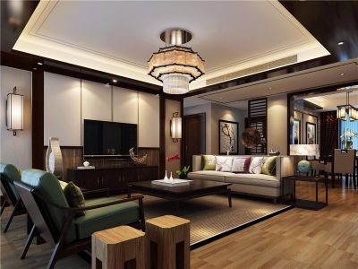 华府双楠-136㎡-新中式风效果图