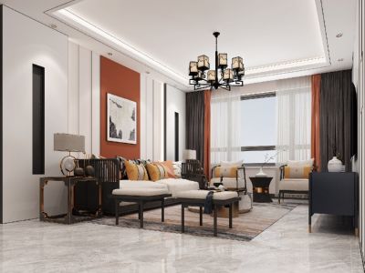 宏都筑景-123㎡-新中式风效果图