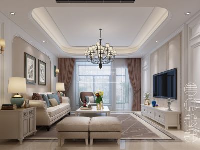 绿城玉兰花园-140㎡-美式风效果图