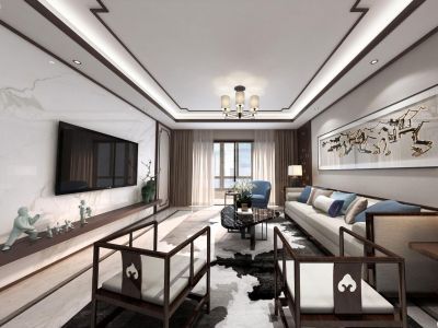 世贸建材城-120㎡-中式风效果图