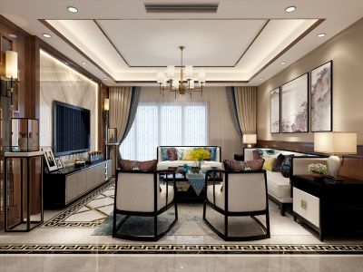 新城际广场-126㎡-新中式风效果图