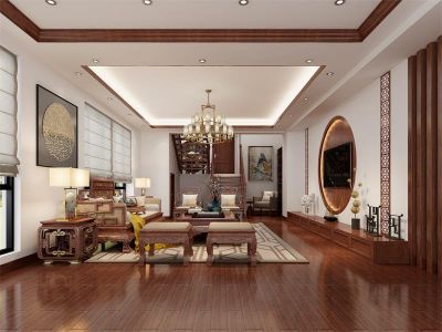 高尔夫-120㎡-中式风效果图