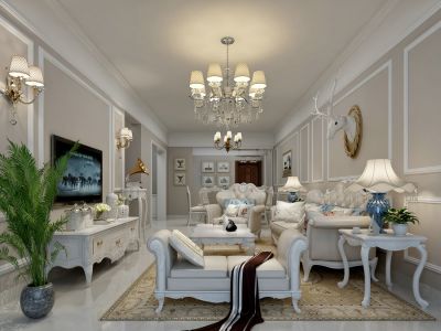 东汇西海岸-128㎡-美式风效果图