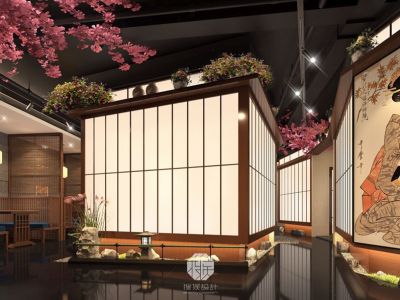 日式料理店-200㎡-轻奢风效果图
